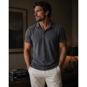 James Perse Standard Gray Polo Shirt Size 4 (L) Garment dyed USA Luxury $145